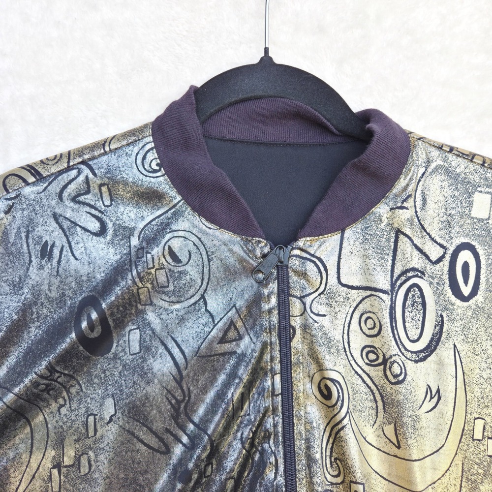 Judy Bond Bomber Jacket Womens S Petite Gold Silver Metallic Reversible Black